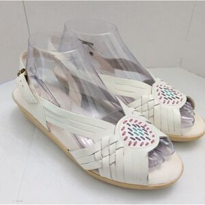 Air Step Huaraches Sandals 8.5W White Leather Aztec Medallion Slingback Comfort